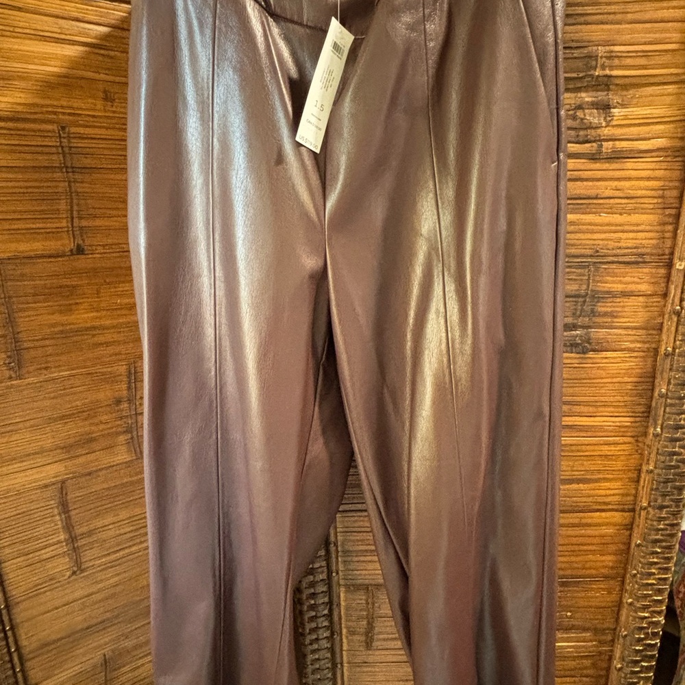 Chico's Faux Brown Leather Crop pants - Picture 4 of 7